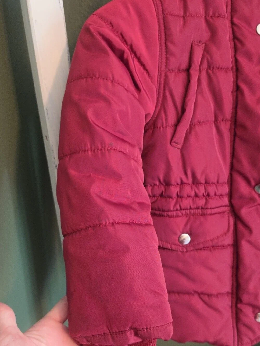 Carter's Hooded Puffer Jacket in Burgundy with Faux-Fur Trim